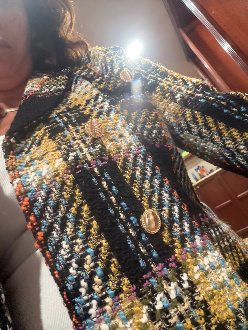 Central Park West Tweed Double-Breasted Plaid Jacket - Black & Yellow - Picture 2 of 3